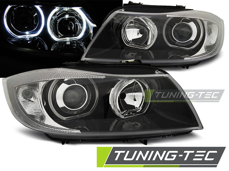 LED Angel Eyes Scheinwerfer für BMW 3er E90/E91 05-08 schwarz