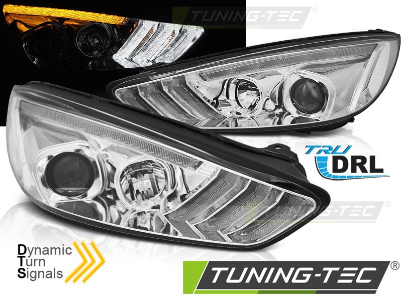 LED Tagfahrlicht Scheinwerfer für Ford Focus MK3 Facelift 14-18 chrom mit dynamischem  LED Blinker