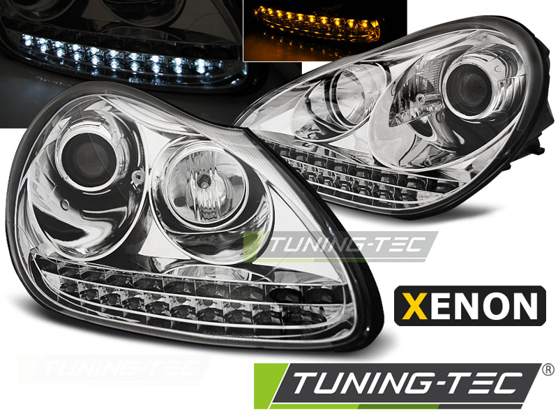 Xenon LED Tagfahrlicht Design Scheinwerfer für Porsche Cayenne 955 02-06  chrom