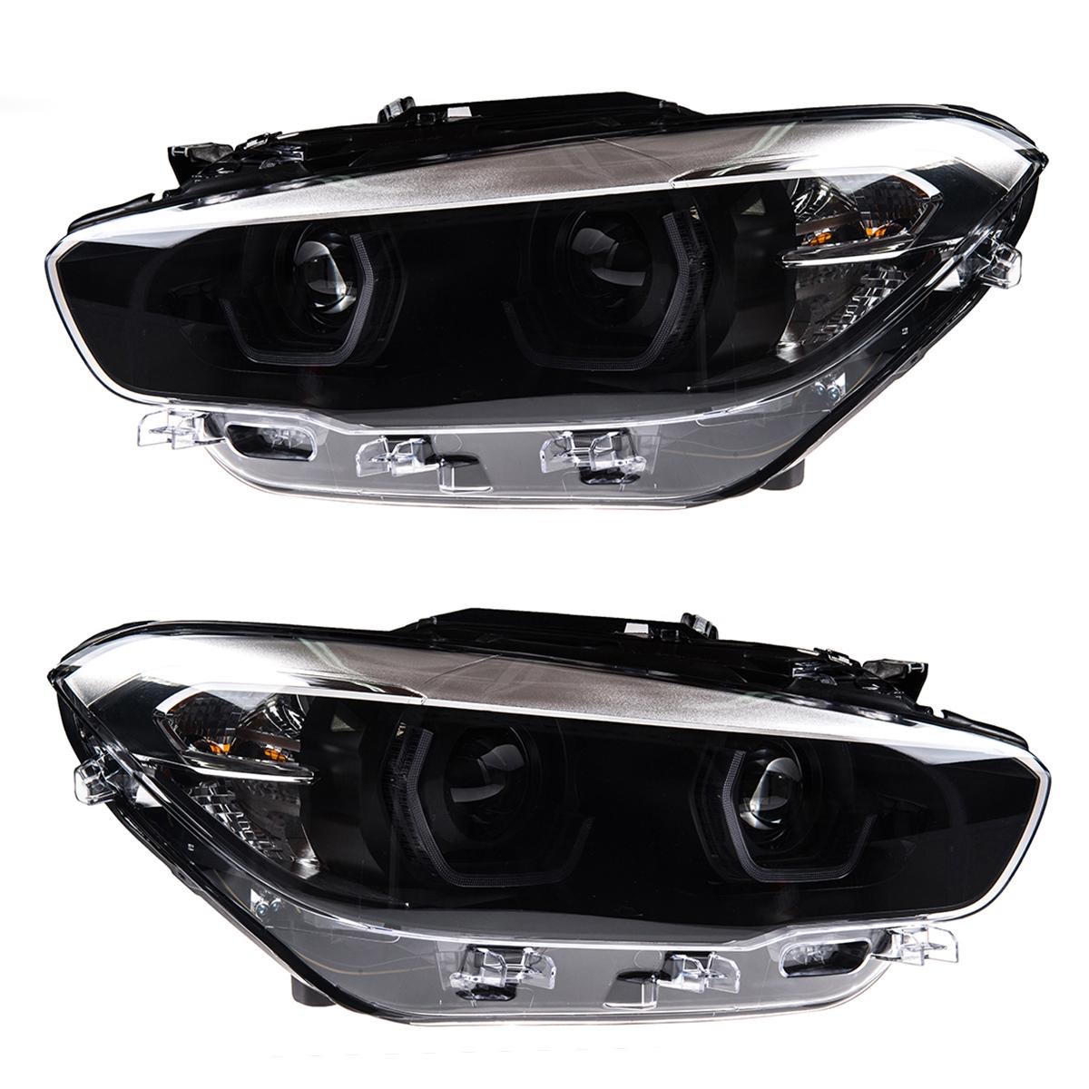 VOLL LED Tagfahrlicht Angel Eyes Scheinwerfer für BMW 1er F20/F21 LCI  (Facelift) 15-19 schwarz