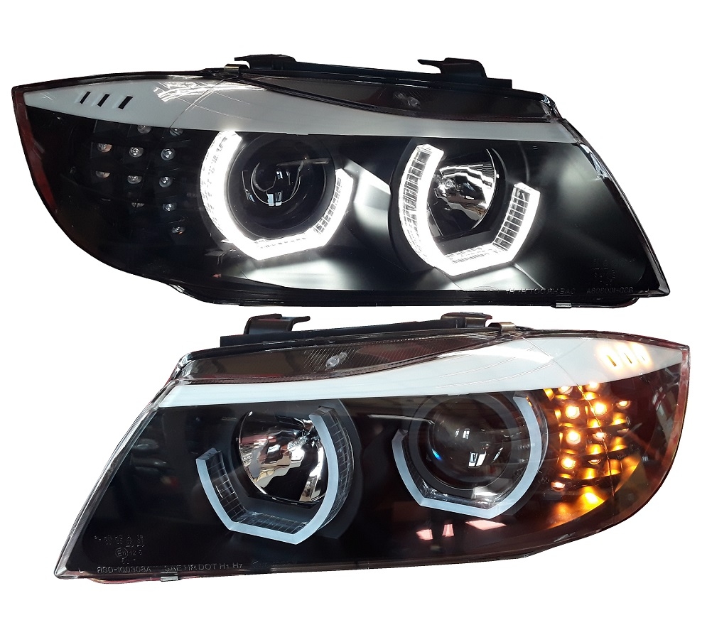 Angel Eyes Scheinwerfer Set für 5er BMW E39 1995-2000 V2 LED Ringe Schwarz  H7