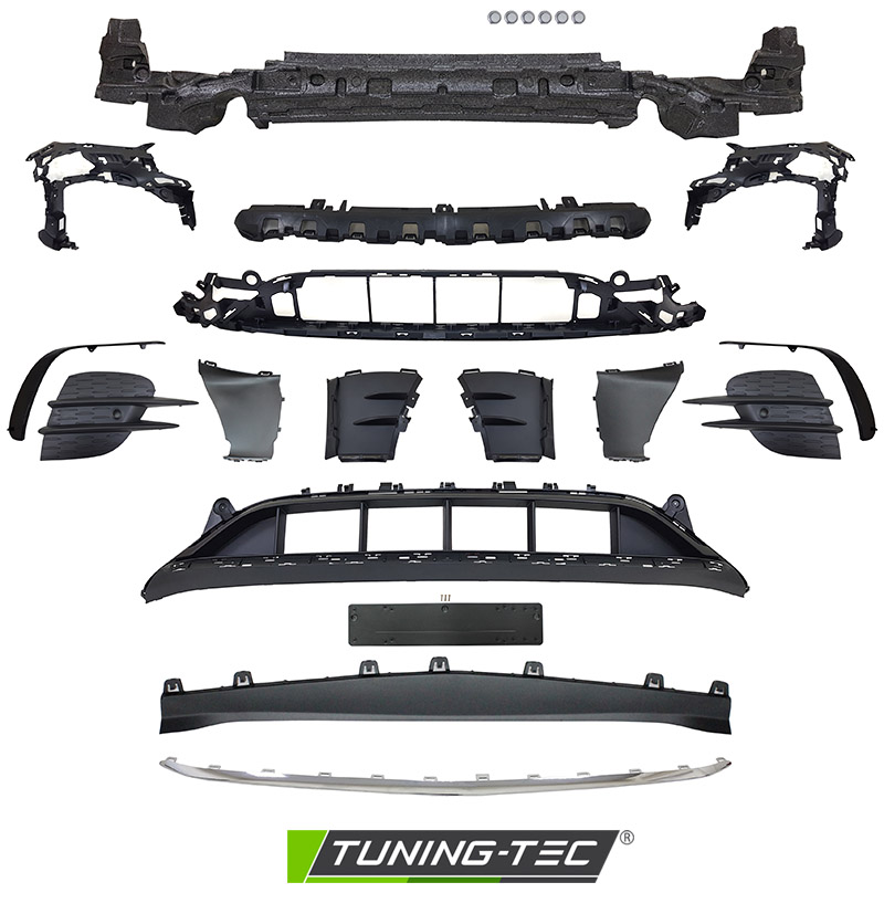 Upgrade Design Frontstoßstange für Mercedes-Benz E-Klasse W213/S213  Lim./T-Modell 20-23 mit PDC chrom/schwarz glanz