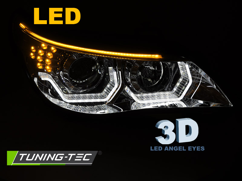 LED Angel Eyes Scheinwerfer für BMW 5er E60/E61 03-07 chrom mit LED Blinker