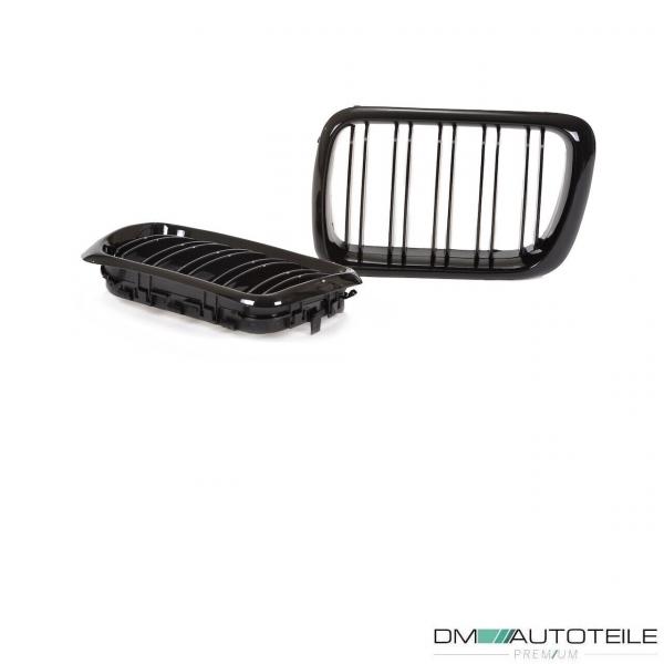 Satz 2x Kühlergrill Grill Schwarz Glanz Doppelsteg passend für BMW 3er E36 Facelift ab Baujahr 1996