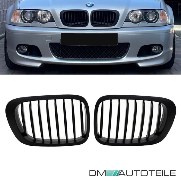 2x Kühlergrill Einzelsteg Grill Schwarz Matt SET passt für BMW 3er E46 Coupe Cabrio 99-03