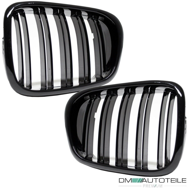 2x Grill Kühlergrill Schwarz Hochglanz Doppelsteg passend für BMW 5er E39 + M M5