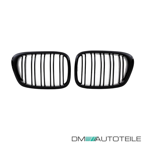2x Grill Kühlergrill Schwarz Hochglanz Doppelsteg passend für BMW 5er E39 + M M5