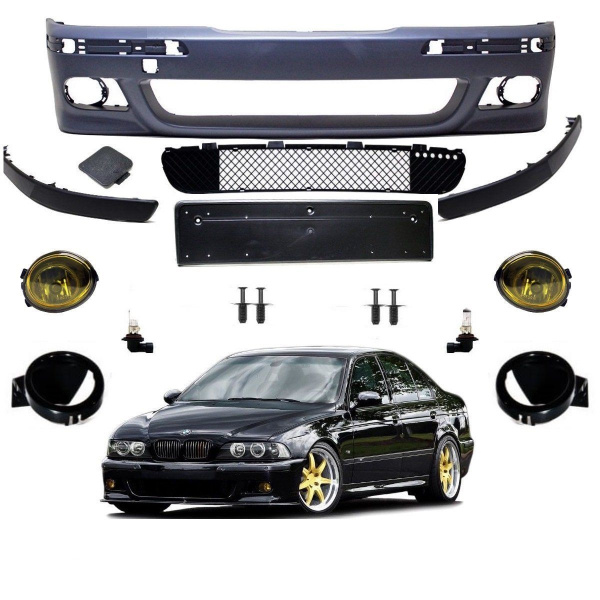 SET Sport STOßSTANGE vorne passt für BMW E39 nicht M5 M +Nebel Gelb+NIETEN+*ABE