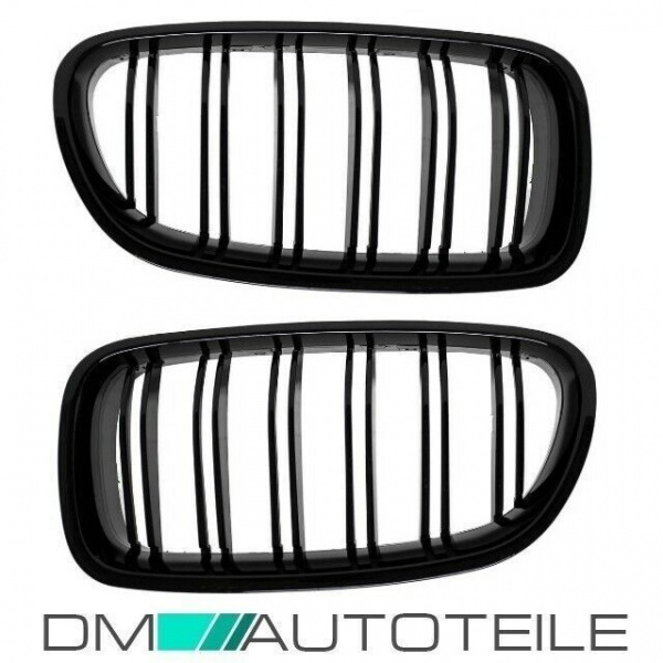 SET Kühlergrill Grill Schwarz Glanz Doppelsteg +Emblemhalter passend für BMW 5er F10 F11 auch M M5