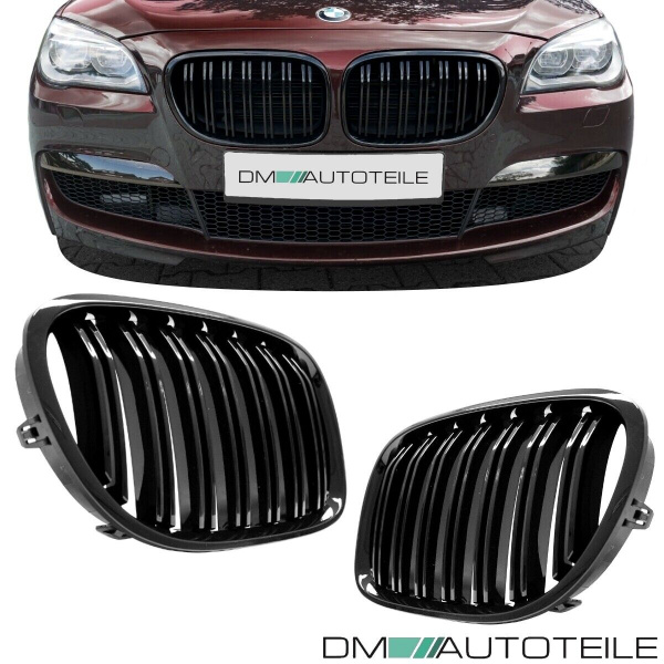 Doppelsteg Kühlergrill Schwarz GLANZ Performance passt für BMW 7er F01 F02 08-15