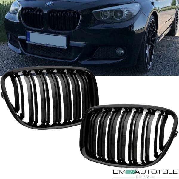 Doppelsteg Kühlergrill Schwarz GLANZ Performance passt für BMW 5er F07 GT 08-17
