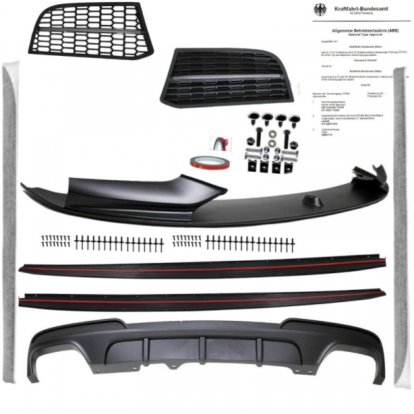 Sport -Performance Spoiler + Diffusor + Ansätze Schwarz Matt passt für BMW 5er F10 F11 M-Paket M550 +ABE