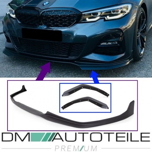 Set Sport-Performance Spoiler+Diffusor+Seitenschwelleransätze Schwarz Matt für den BMW 3er G20 G21 M-Paket ab 2019