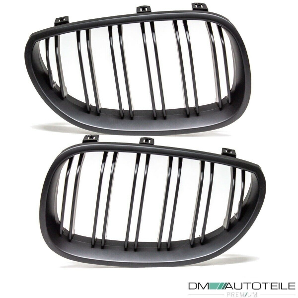 SET Doppelsteg Kühlergrill Schwarz MATT Grill passend für BMW 5er E60 E61 + LCI
