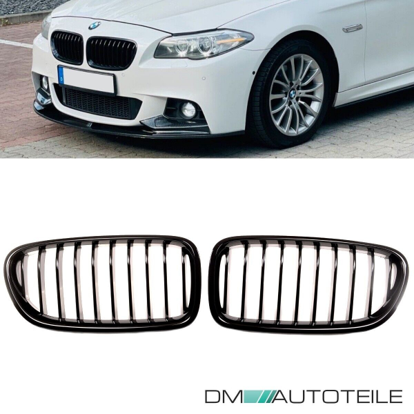2x Kühlergrill Grill Schwarz Glanz Klavierlack 10 Streben LCI Design passend für BMW F10 F11 auch M M5