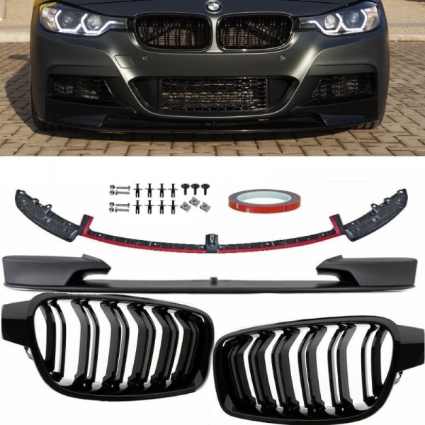 Sport Performance Front Spoiler +Doppelsteg Kühlergrill Schwarz passt für BMW  3er F30 F31 M-Paket