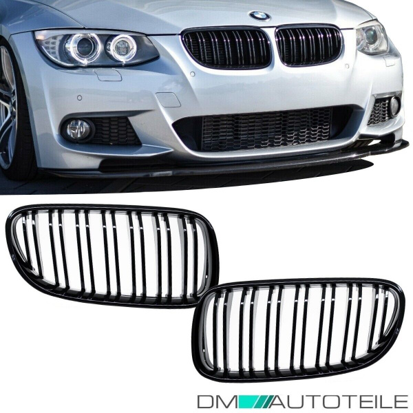 Set Doppelsteg Kühlergrill Schwarz GLANZ Performance passt für BMW E92 E93 LCI