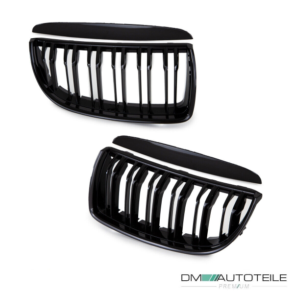 2x Doppelsteg Kühlergrill Schwarz Glänzend passend für BMW 3er E90 E91 bj. 05-08 + M M3