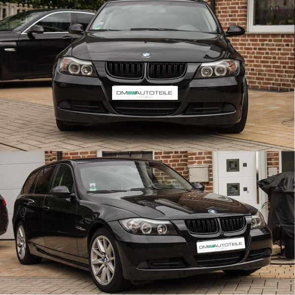 2x Doppelsteg Kühlergrill Schwarz Glänzend passend für BMW 3er E90 E91 bj. 05-08 + M M3