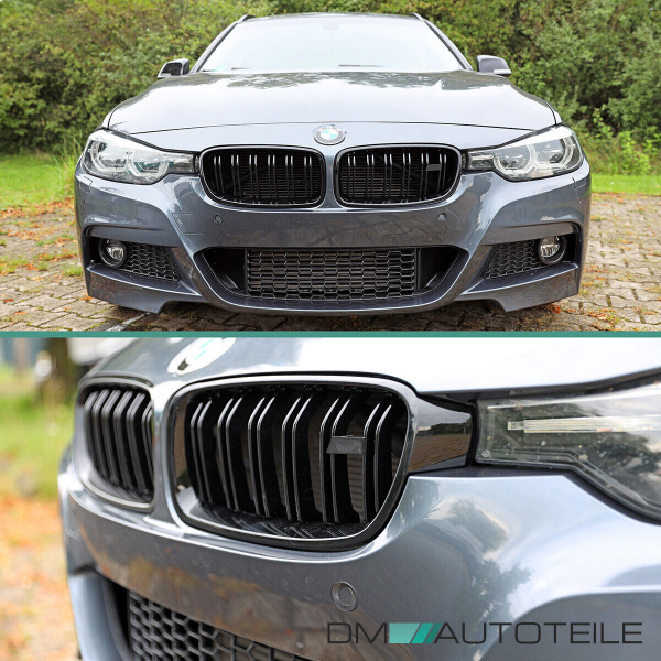 Kühlergrill Grill Schwarz Glanz Doppelsteg Sport passend für BMW 3er F30 F31 alle Modelle 2011-2019 +Emblemhalter