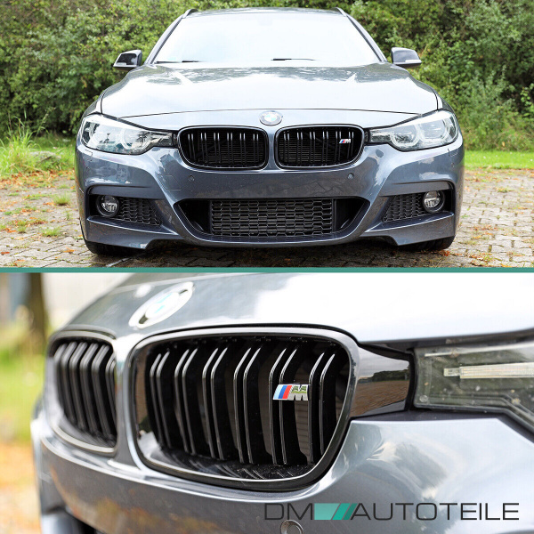 Kühlergrill Grill Schwarz Glanz Doppelsteg Sport passend für BMW 3er F30 F31 alle Modelle 2011-2019 +Emblemhalter