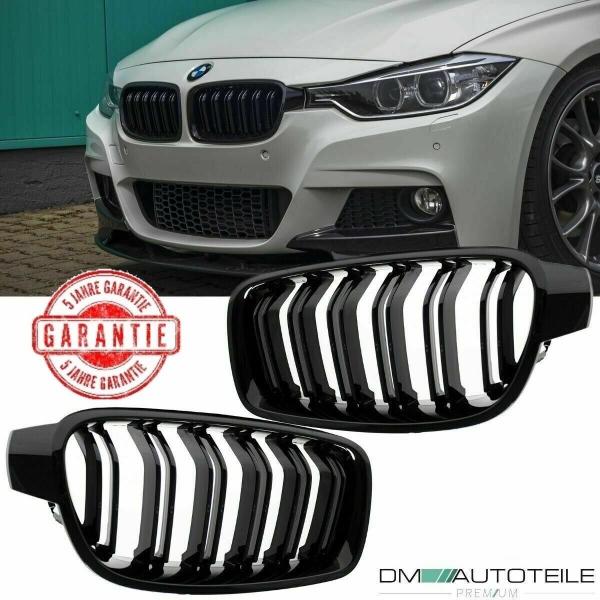 Kühlergrill Grill Schwarz Glanz Doppelsteg Sport passend für BMW 3er F30 F31 alle Modelle 2011-2019 +Emblemhalter