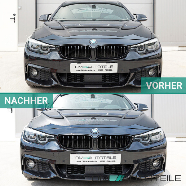 2x Kühlergrill Schwarz Glanz Doppelsteg +Emblemhalter passend für BMW 4er F32 F33 F36 auch M4 + M alle Modelle