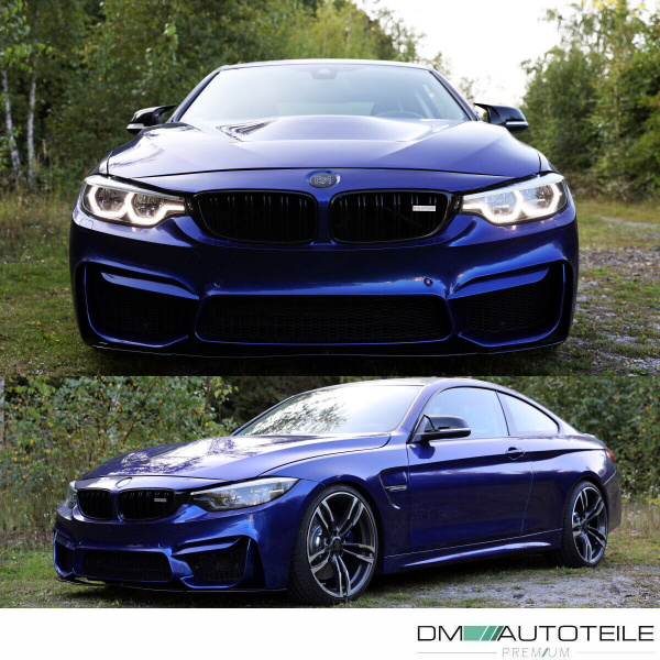 2x Kühlergrill Schwarz Glanz Doppelsteg +Emblemhalter passend für BMW 4er F32 F33 F36 auch M4 + M alle Modelle
