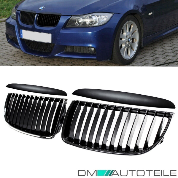 SATZ Kühlergrill Schwarz Matt Sport-Performance +Blenden passend für BMW E90 E91