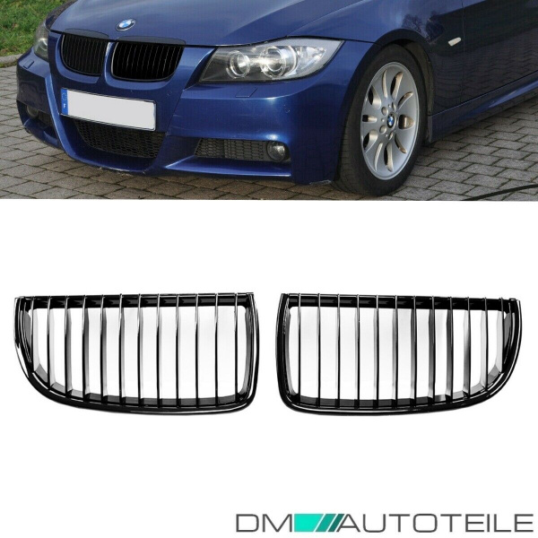 SATZ Kühlergrill Schwarz Matt Sport-Performance +Blenden passend für BMW E90 E91