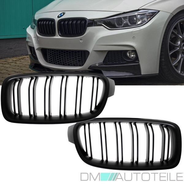 SET Kühlergrill Grill Schwarz MATT Doppelsteg für BMW 3er F30 F31 auch M -Sport