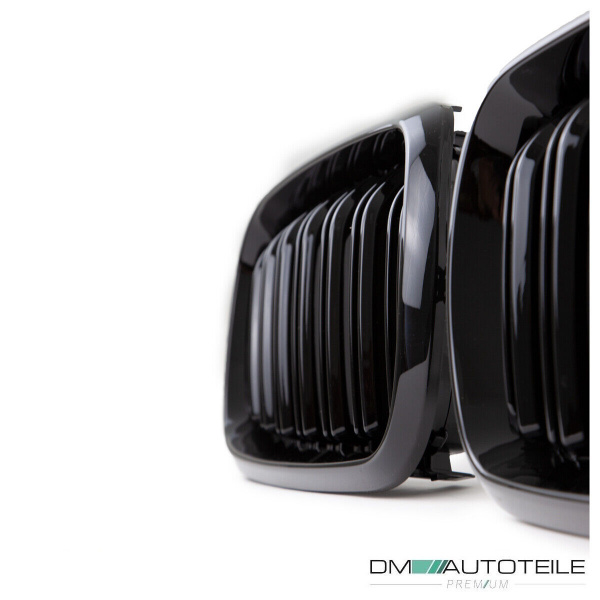 2x Kühlergrill SET Schwarz Glanz Doppelsteg passend für BMW X5 F15 +X6 F16 13-17