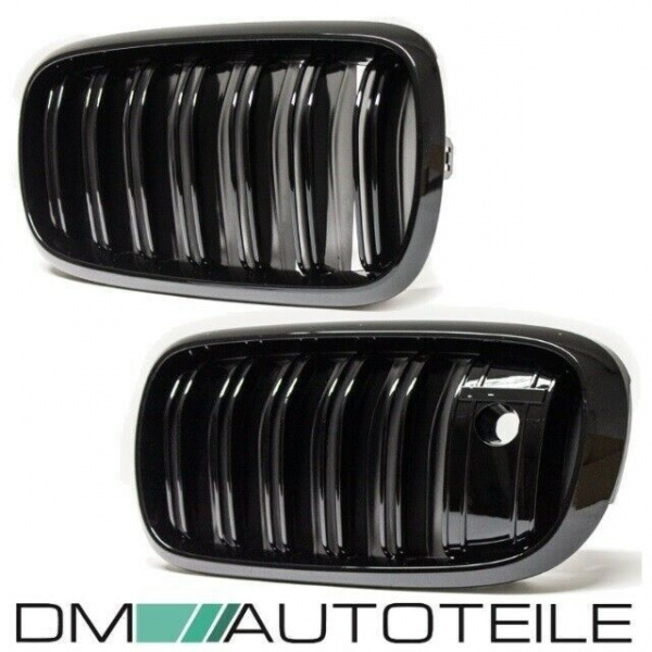 Satz Kühlergrill Schwarz Glanz Doppelsteg passend für BMW X5 F15 +X6 F16 13-17 mit Kamerasystem