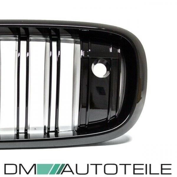 Satz Kühlergrill Schwarz Glanz Doppelsteg passend für BMW X5 F15 +X6 F16 13-17 mit Kamerasystem