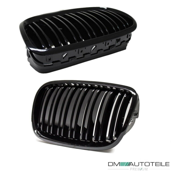 SATZ Kühlergrill Schwarz Glanz Doppelsteg passend für BMW X5 E70 06-13 + BMW X6 E71 E72 08-15