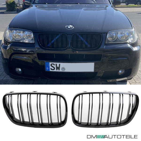 Satz Kühlergrill SET Schwarz Hochglanz Doppelsteg passend für BMW X3 E83 LCI 06-11