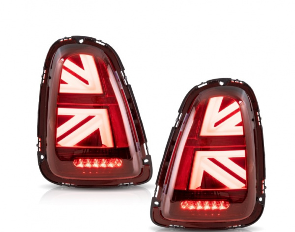 VOLL LED Lightbar Union Jack Design Rückleuchten für Mini Cooper R56/R57/R58/R59 11-15 rot/klar
