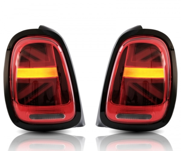 VOLL LED Lightbar Union Jack Design Rückleuchten für Mini Cooper F55/F56/F57 14-19 rot/klar mit dynamischem Blinker