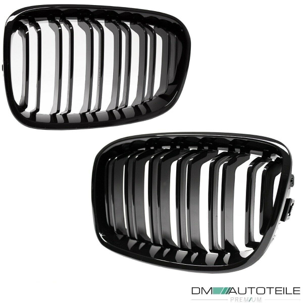 SET Doppelsteg Kühlergrill Grill Schwarz Glanz passt für BMW 1er F20 F21 bj 2010-2015
