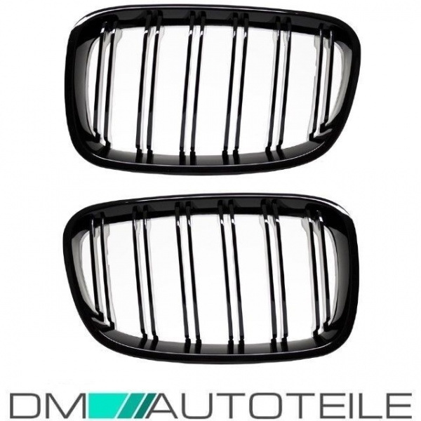 SET Doppelsteg Kühlergrill Grill Schwarz Glanz passt für BMW 1er F20 F21 bj 2010-2015