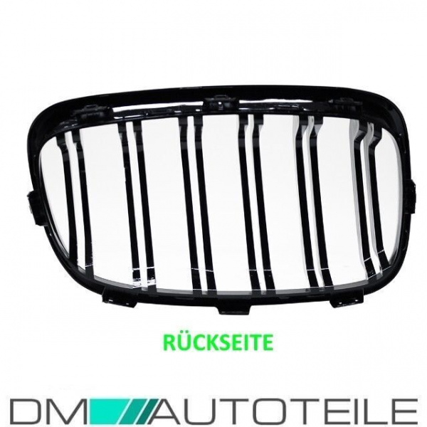 SET Doppelsteg Kühlergrill Grill Schwarz Glanz passt für BMW 1er F20 F21 bj 2010-2015