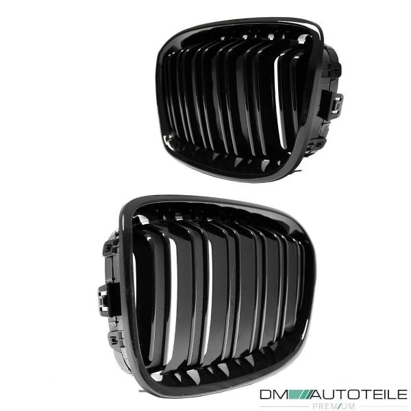 SET Doppelsteg Kühlergrill Grill Schwarz Glanz passt für BMW 1er F20 F21 bj 2010-2015