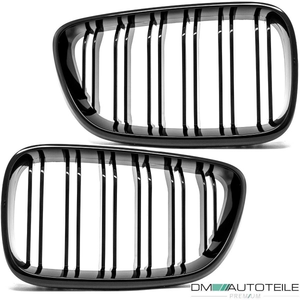 2x Doppelsteg Kühlergrill Grill Schwarz Glänzend passend für BMW 2er F22 F23 + M-Paket 14