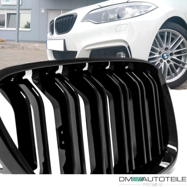2x Doppelsteg Kühlergrill Grill Schwarz Glänzend passend für BMW 2er F22 F23 + M-Paket 14