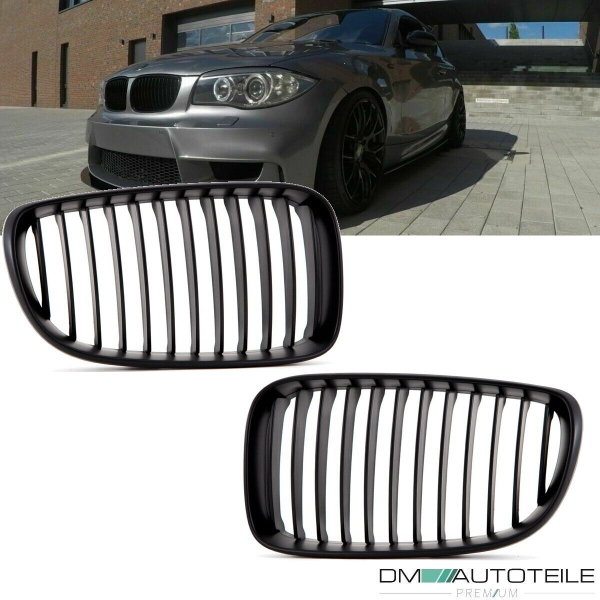 Set Kühlergrill Schwarz Matt SATZ passend für BMW 1er E87 E82 E88 Facelift Bj 07-11