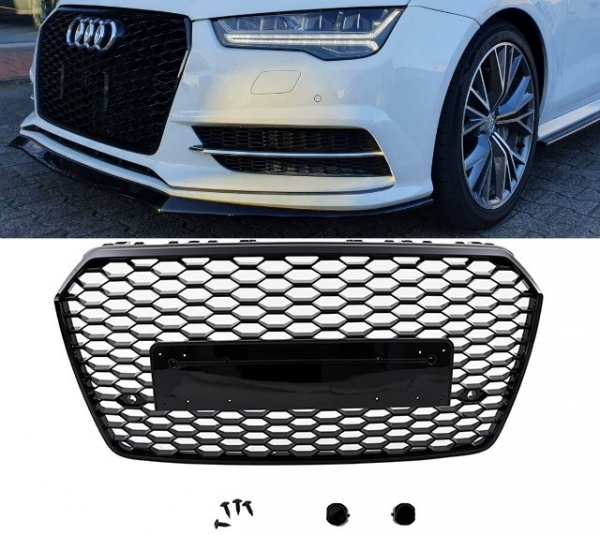 Upgrade Sportgrill / Kühlergrill für Audi A7 (C7) Facelift 14-18 in Wabengitter Design Hochglanz schwarz