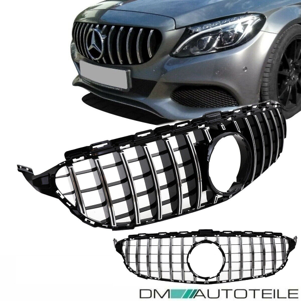 Kühlergrill Grill Schwarz Chrom passt für Mercedes S205 W205 14-18 auf Sport Panamericana GT