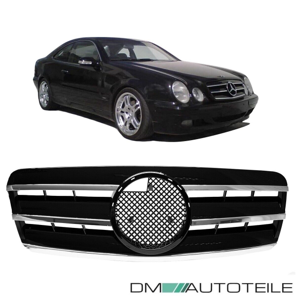 Mercedes CLK W208 C208 A208 Gitter Grill Kühlergrill Schwarz Glanz Chrom 97-03