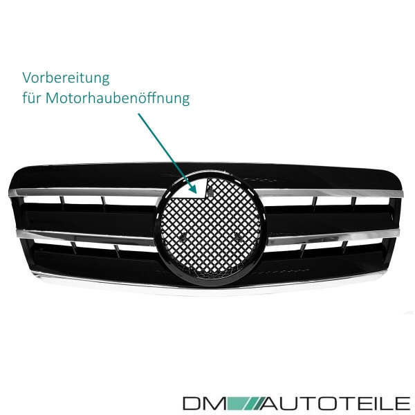 Mercedes CLK W208 C208 A208 Gitter Grill Kühlergrill Schwarz Glanz Chrom 97-03