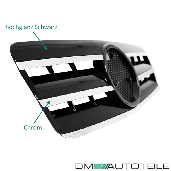 Mercedes CLK W208 C208 A208 Gitter Grill Kühlergrill Schwarz Glanz Chrom 97-03